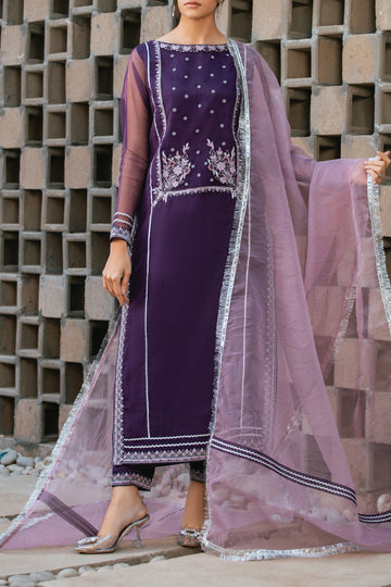 EDARA - Organza - Embroidered - Stitched - 3PC