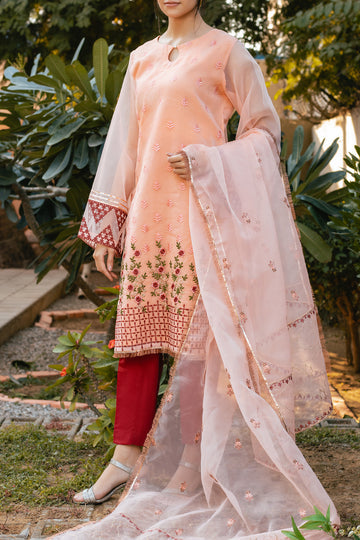 EDARA - Organza - Embroidered - Stitched - 3PC