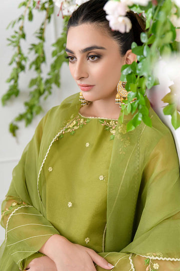 EDARA - Organza - Embroidered - Stitched - 3PC